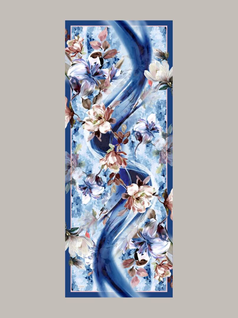 Çiçek Hattı Koleksiyonu - Çini Akışı Tek Taraf Şal - 1