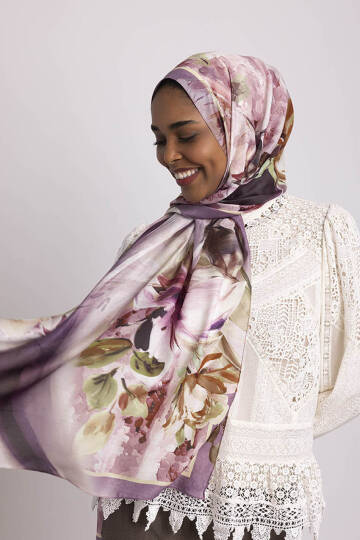 Çiçek Hattı Koleksiyonu - Erguvan Kavis Tek Taraf Şal - 2