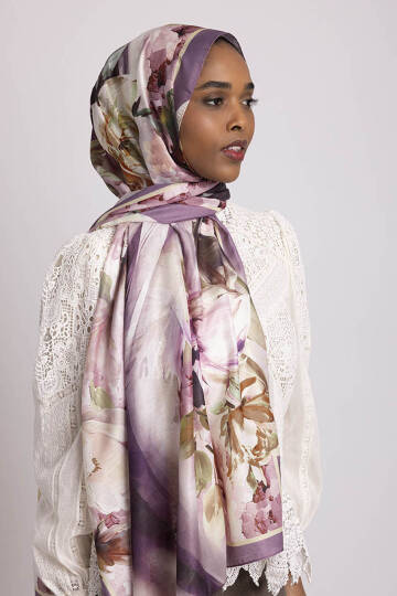 Çiçek Hattı Koleksiyonu - Erguvan Kavis Tek Taraf Şal - 4