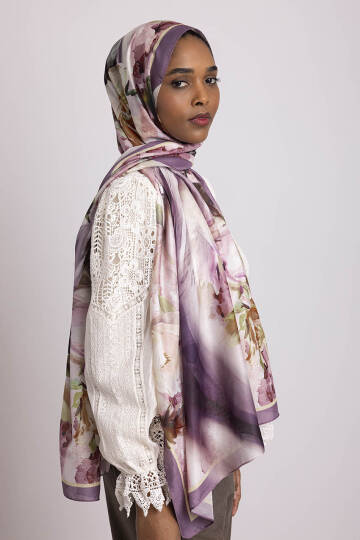 Çiçek Hattı Koleksiyonu - Erguvan Kavis Tek Taraf Şal - 6