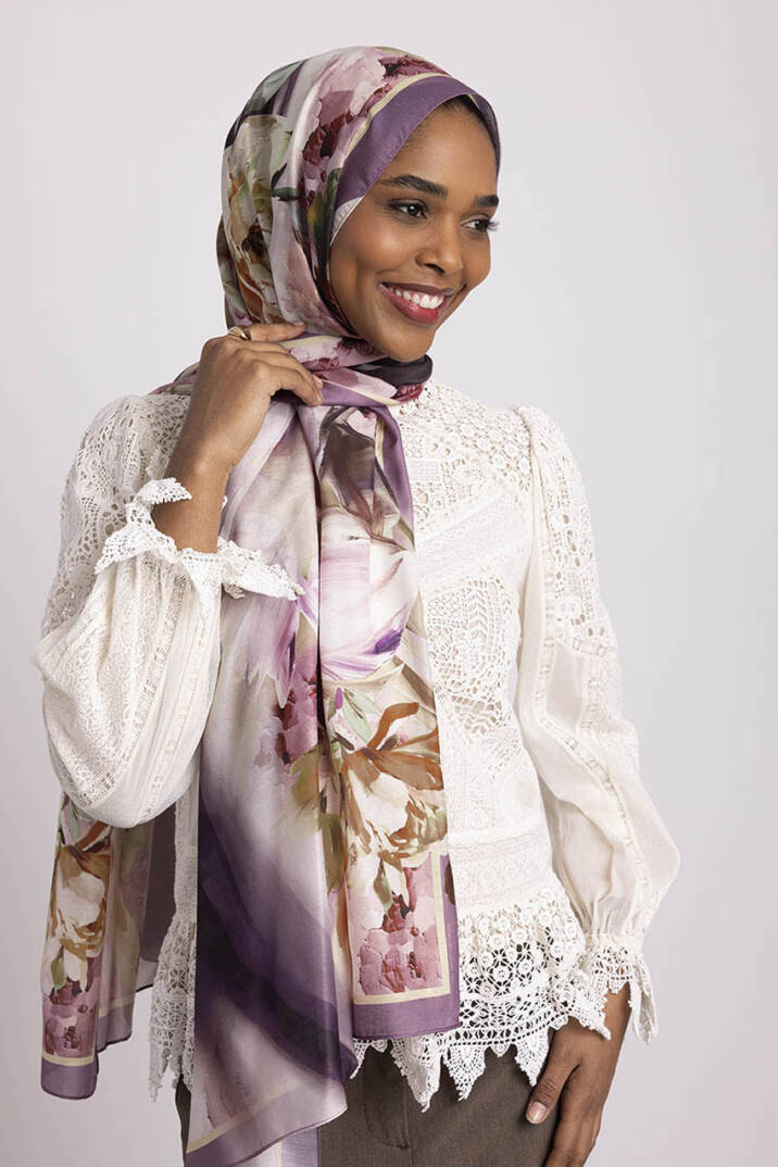 Çiçek Hattı Koleksiyonu - Erguvan Kavis Tek Taraf Şal - 1