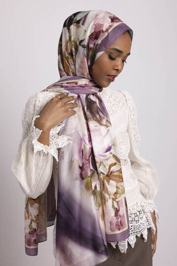 Çiçek Hattı Koleksiyonu - Erguvan Kavis Tek Taraf Şal - 7