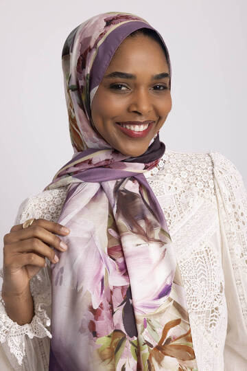 Çiçek Hattı Koleksiyonu - Erguvan Kavis Tek Taraf Şal - 3