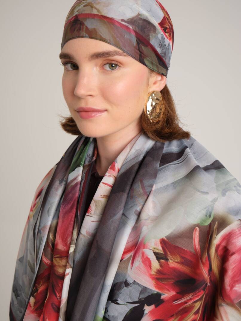 Çiçek Hattı Koleksiyonu - Kül Kıvılcım Tek Taraf Şal - 2