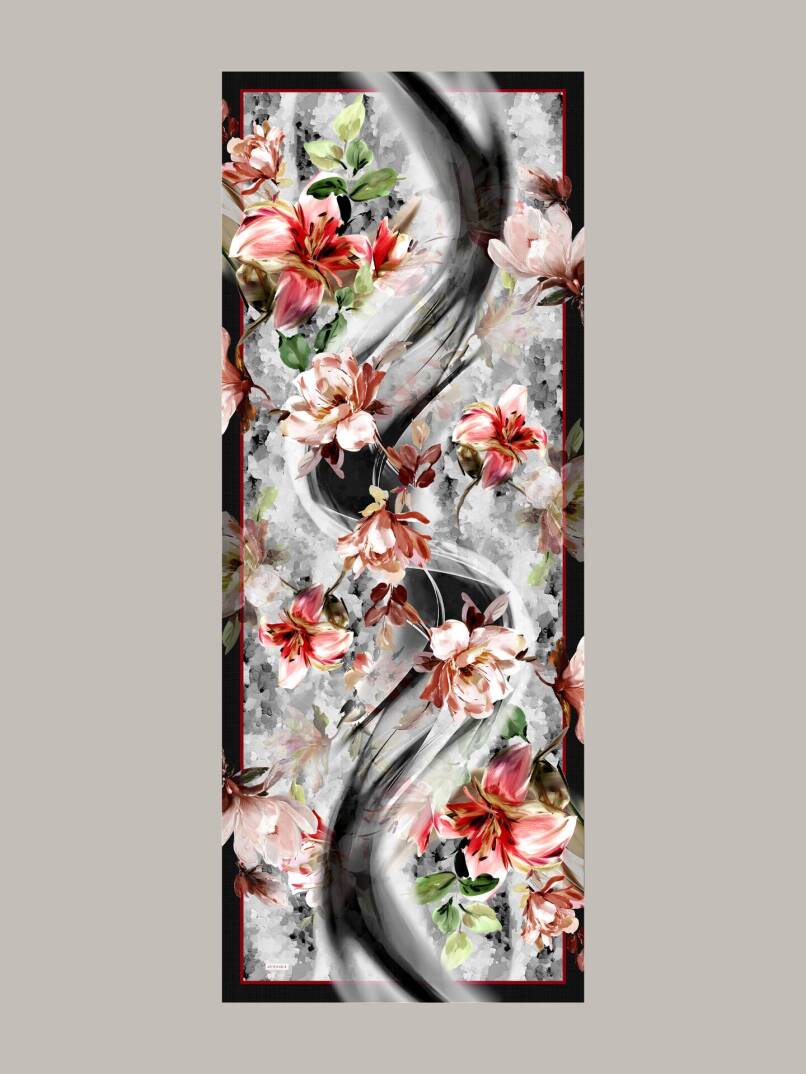 Çiçek Hattı Koleksiyonu - Kül Kıvılcım Tek Taraf Şal - 6