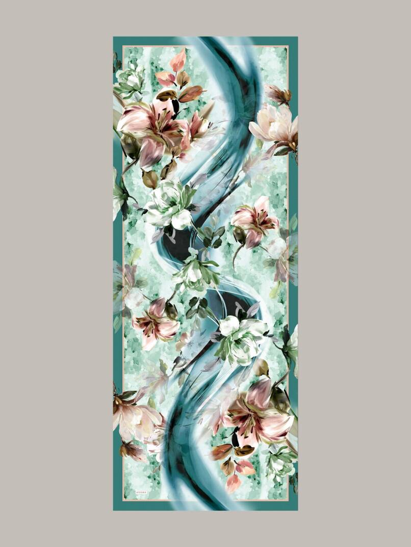 Çiçek Hattı Koleksiyonu - Turkuaz Yelkeni Tek Taraf Şal - 1