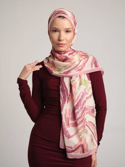 Devr-i Fırça Koleksiyonu - Gül Yankısı Tek Taraf Şal - 5