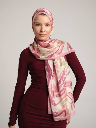 Devr-i Fırça Koleksiyonu - Gül Yankısı Tek Taraf Şal - 6
