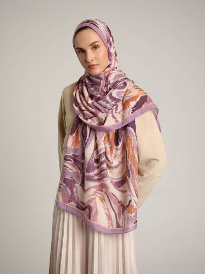Devr-i Fırça Koleksiyonu - Leylak Kıvrım Tek Taraf Şal