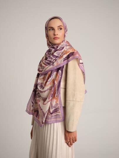 Devr-i Fırça Koleksiyonu - Leylak Kıvrım Tek Taraf Şal - 3