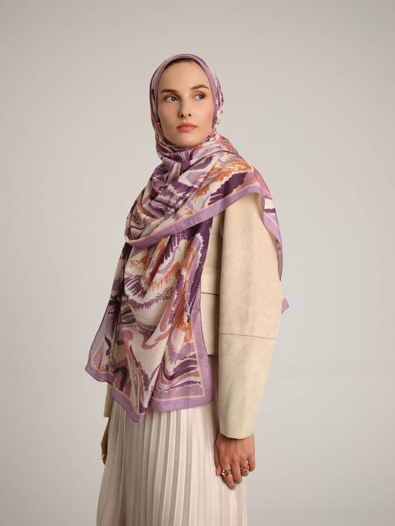 Devr-i Fırça Koleksiyonu - Leylak Kıvrım Tek Taraf Şal - 3