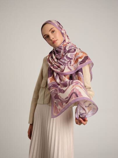 Devr-i Fırça Koleksiyonu - Leylak Kıvrım Tek Taraf Şal - 4