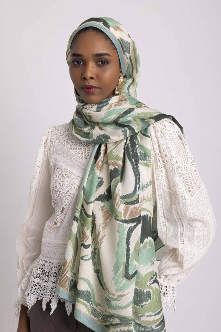 Devr-i Fırça Koleksiyonu - Serin Meneviş Tek Taraf Şal - 4