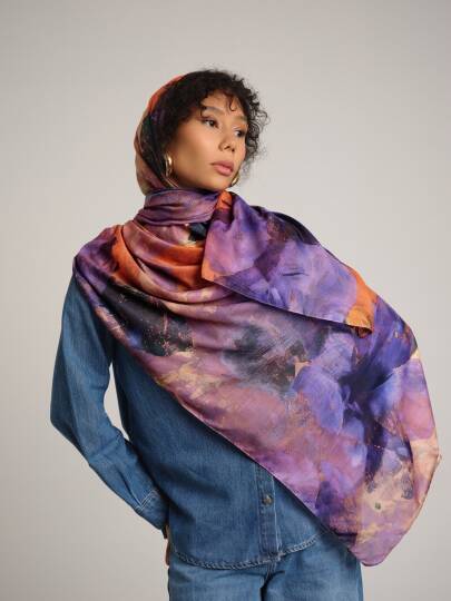 Gülce Koleksiyonu - Leylak Kıvılcımı Çift Taraf Şal