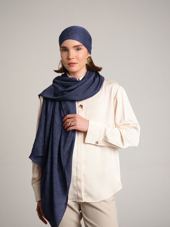 Şebnem Hattı Koleksiyonu Lacivert Sükûn Şal