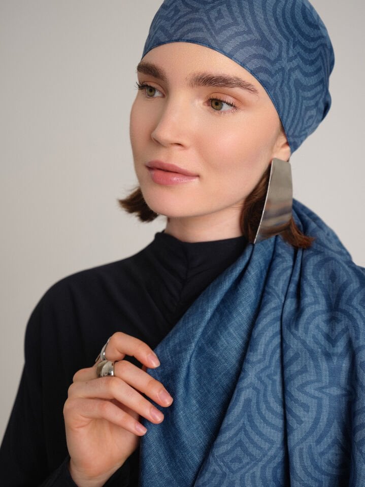 Şiraze Koleksiyonu İpek Mavisi Şal