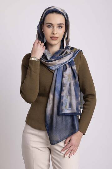 Kadim Hatlar Kolleksiyonu - Lacivert Çift Taraf Şal - 5