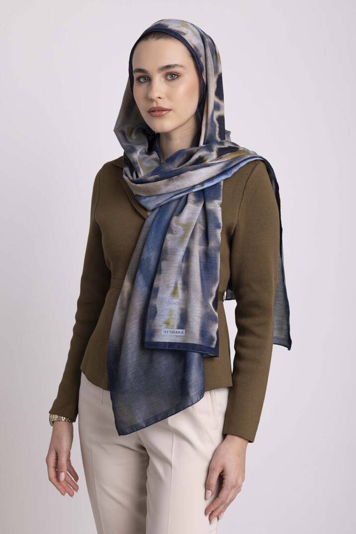 Kadim Hatlar Kolleksiyonu - Lacivert Çift Taraf Şal - 6