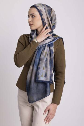 Kadim Hatlar Kolleksiyonu - Lacivert Çift Taraf Şal - 8