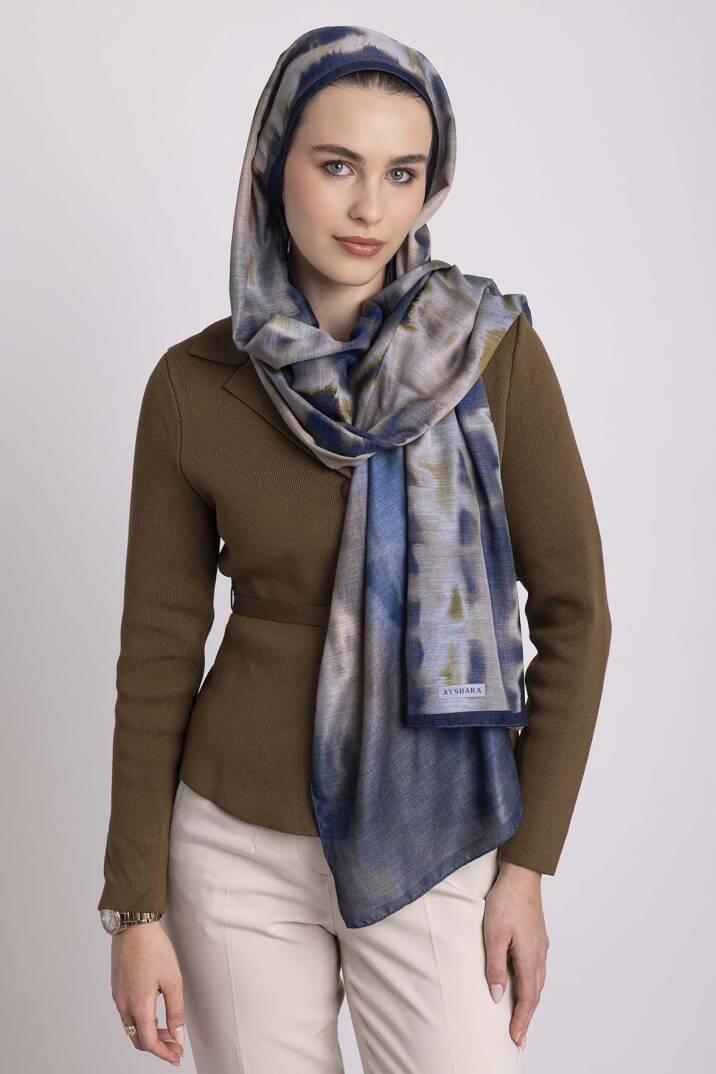 Kadim Hatlar Kolleksiyonu - Lacivert Çift Taraf Şal - 1