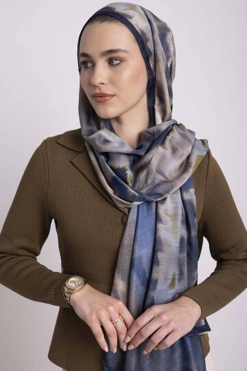 Kadim Hatlar Kolleksiyonu - Lacivert Çift Taraf Şal - 2