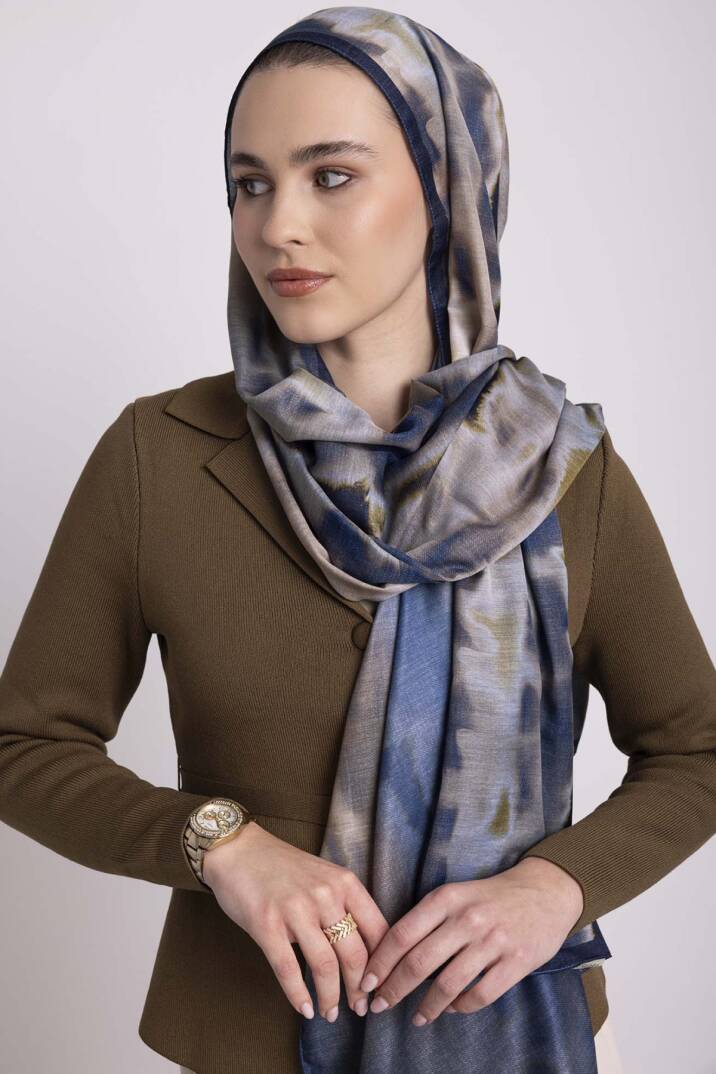 Kadim Hatlar Kolleksiyonu - Lacivert Çift Taraf Şal - 2