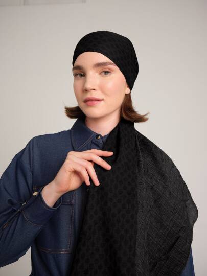 Katre-i Zerâfet Koleksiyonu - Ebru Karası Çift Taraf Şal