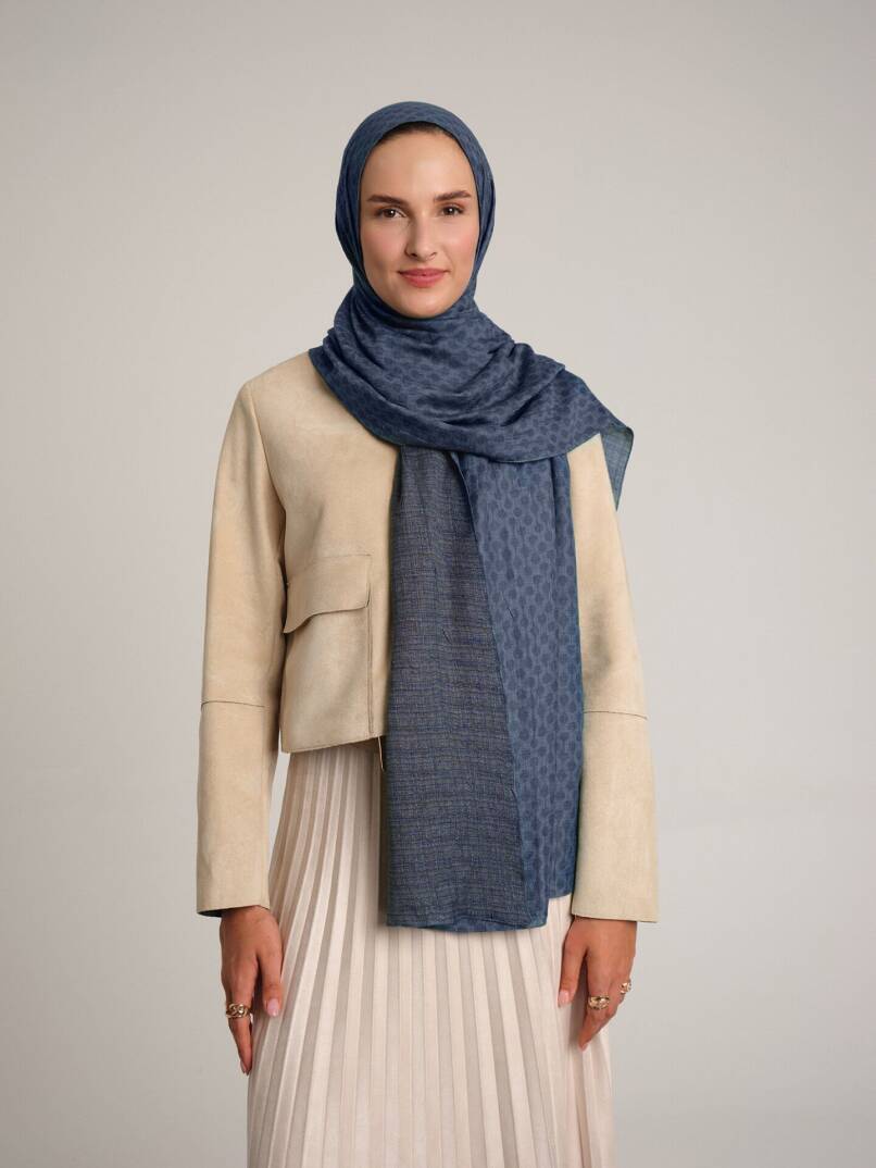 Katre-i Zerâfet Koleksiyonu - Lacivert Çini Çift Taraf Şal - 1