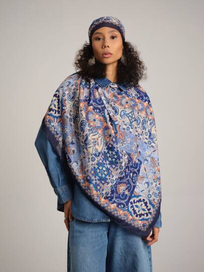 Kırkpare Koleksiyonu - Çinimavi Tek Taraf Şal