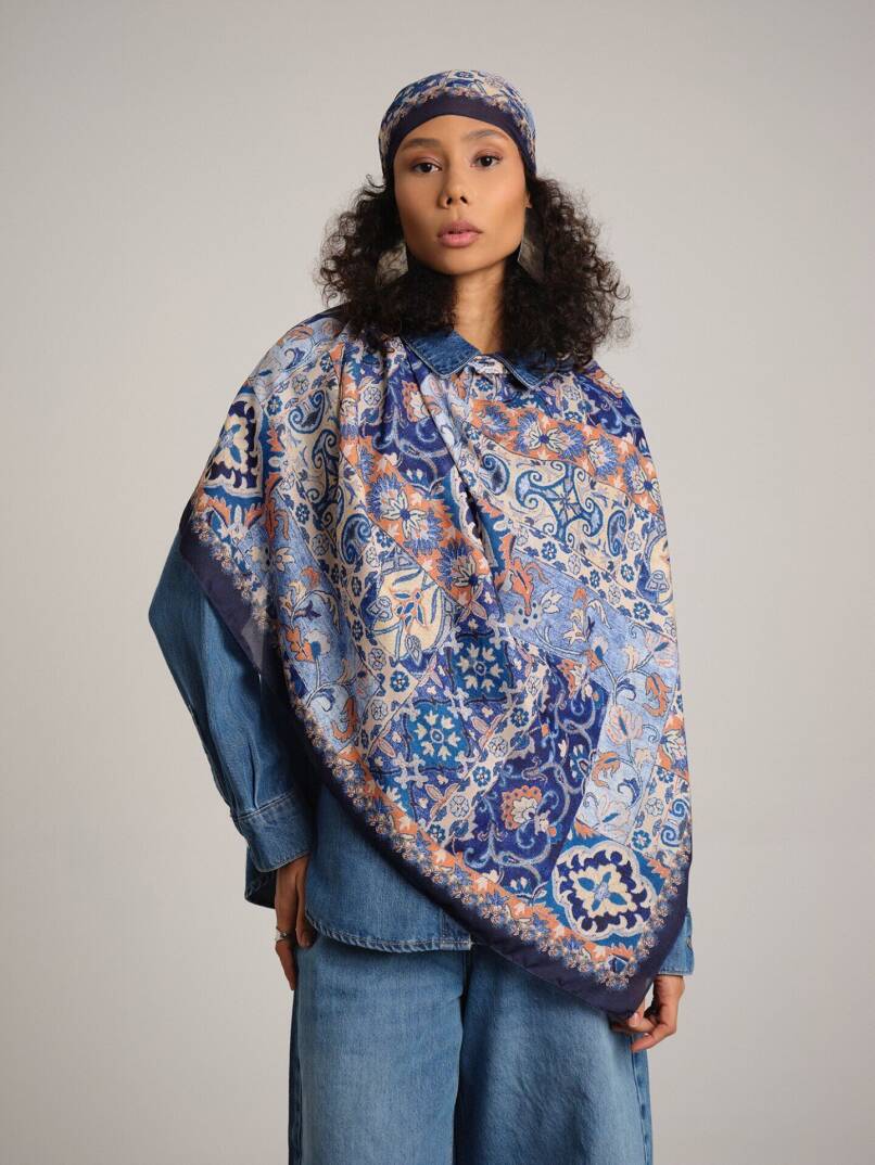 Kırkpare Koleksiyonu - Çinimavi Tek Taraf Şal - 1