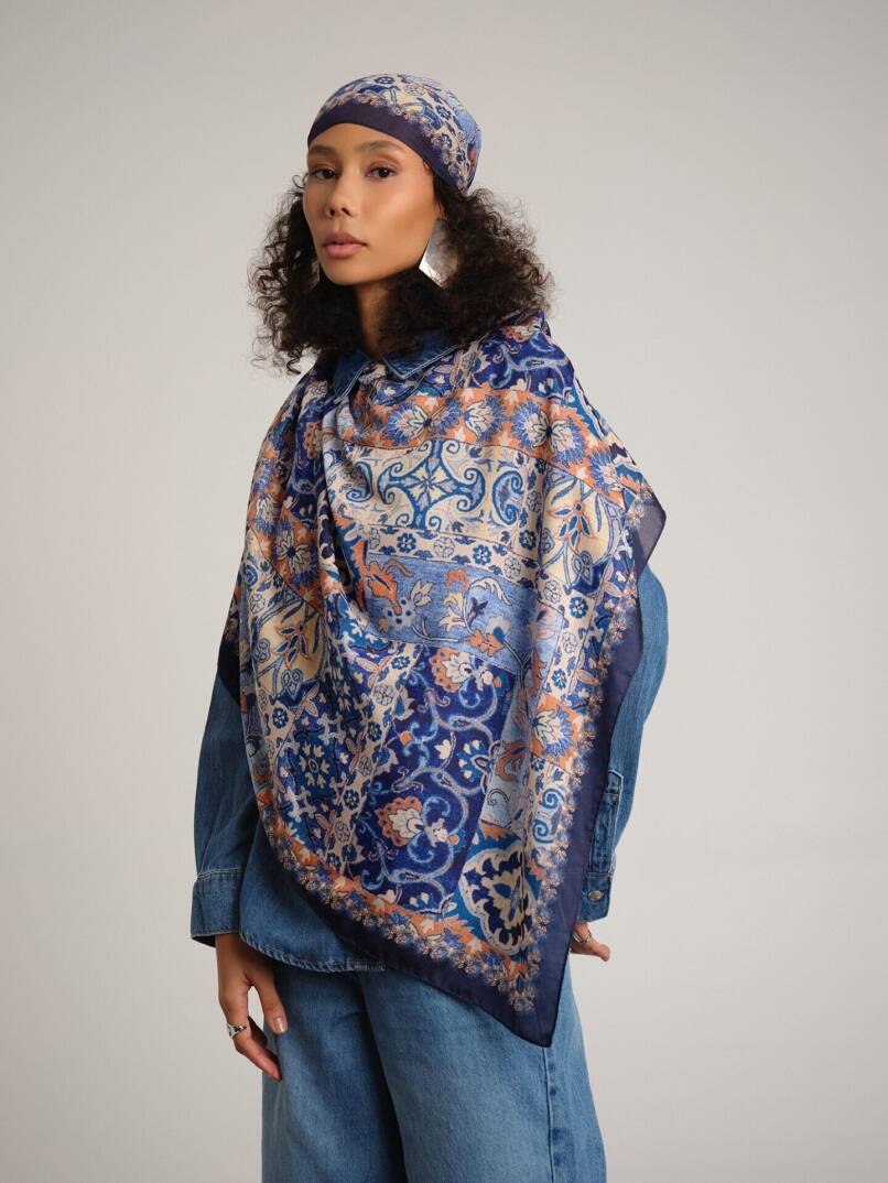 Kırkpare Koleksiyonu - Çinimavi Tek Taraf Şal - 3