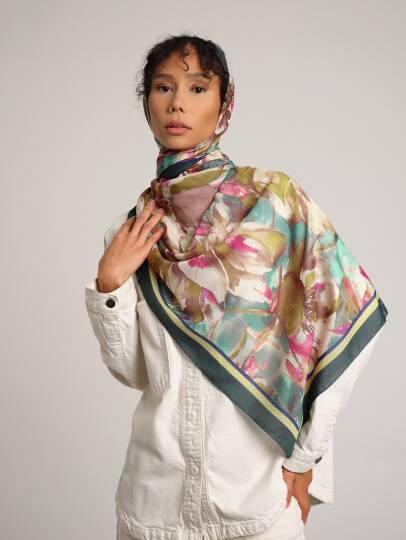 Kökbahar Koleksiyonu - Zeytin Filizi Tek Taraf Şal