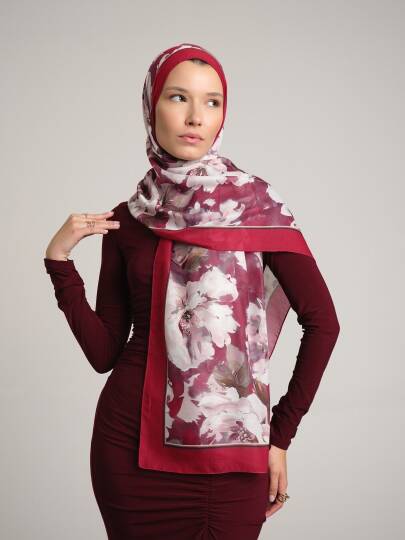 Mahperi  Koleksiyonu - Kırmızı Ferman Tek Taraf Şal