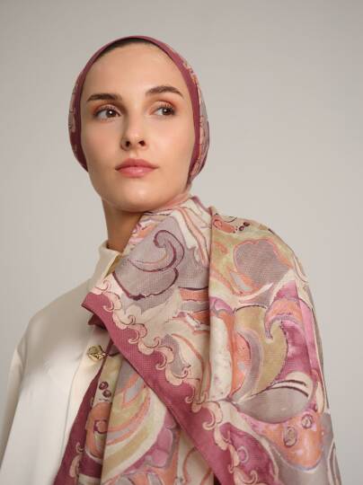 Mihrimah Koleksiyonu - Leylak Cumba Tek Taraf Şal - 2