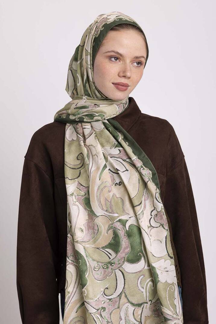 Mihrimah Koleksiyonu - Revak Yeşili Tek Taraf Şal - 1