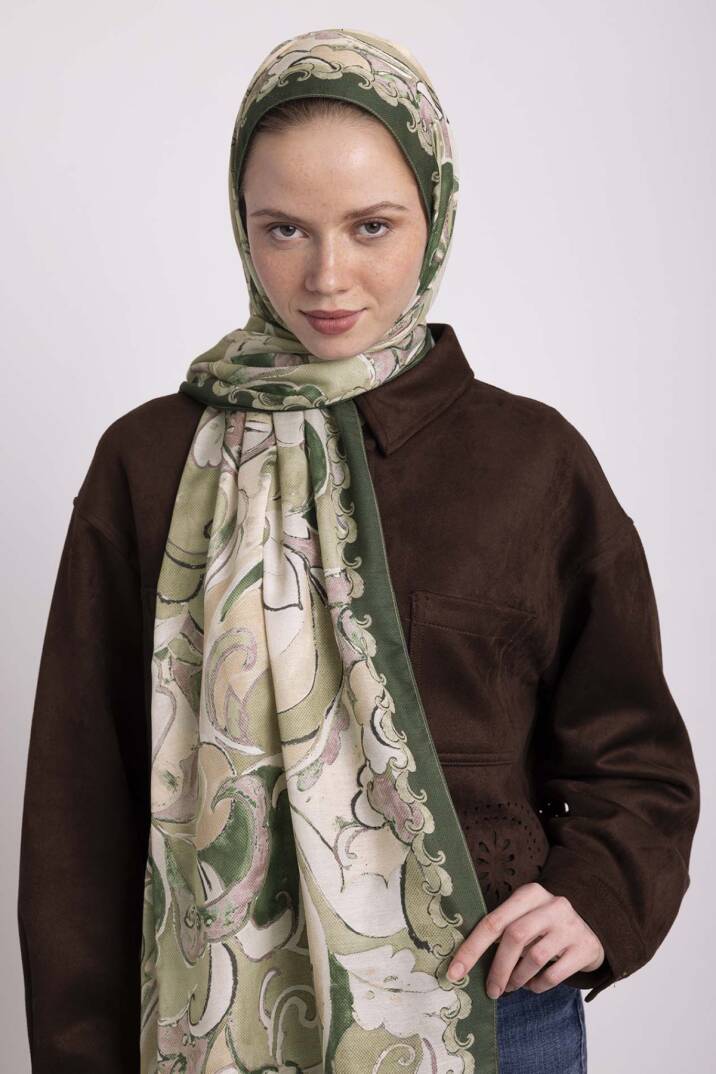 Mihrimah Koleksiyonu - Revak Yeşili Tek Taraf Şal - 4