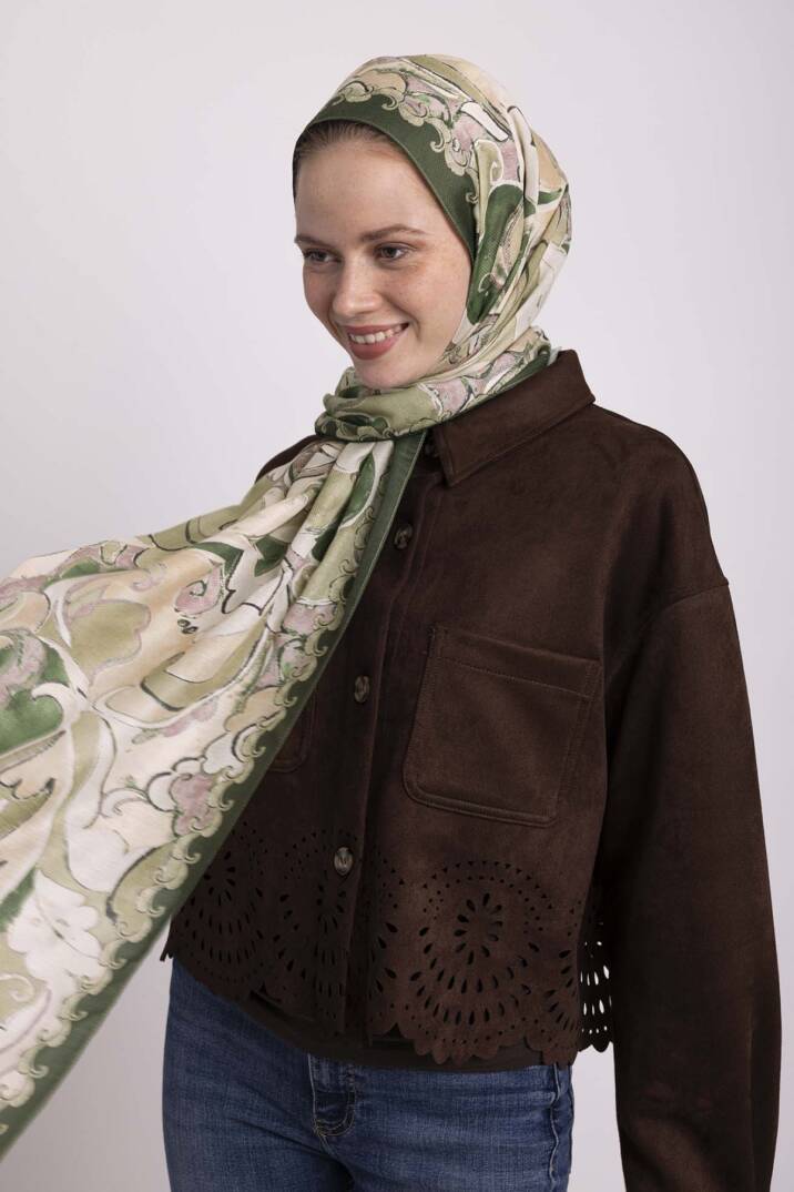 Mihrimah Koleksiyonu - Revak Yeşili Tek Taraf Şal - 6