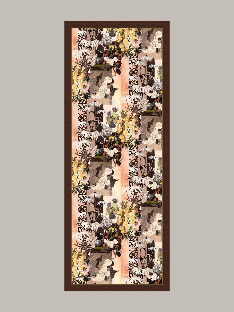 Nakkaş Avlusu Koleksiyonu - Kehribar Avlu Tek Taraf Şal - 7