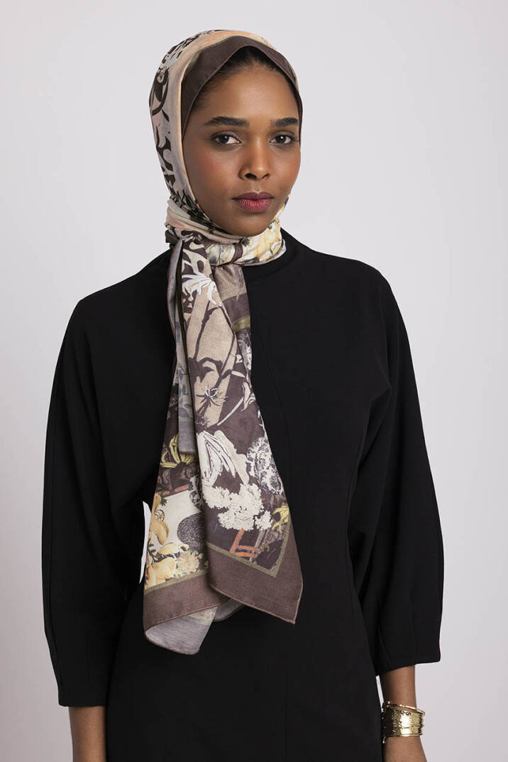 Nakkaş Avlusu Koleksiyonu - Kehribar Avlu Tek Taraf Şal - 3