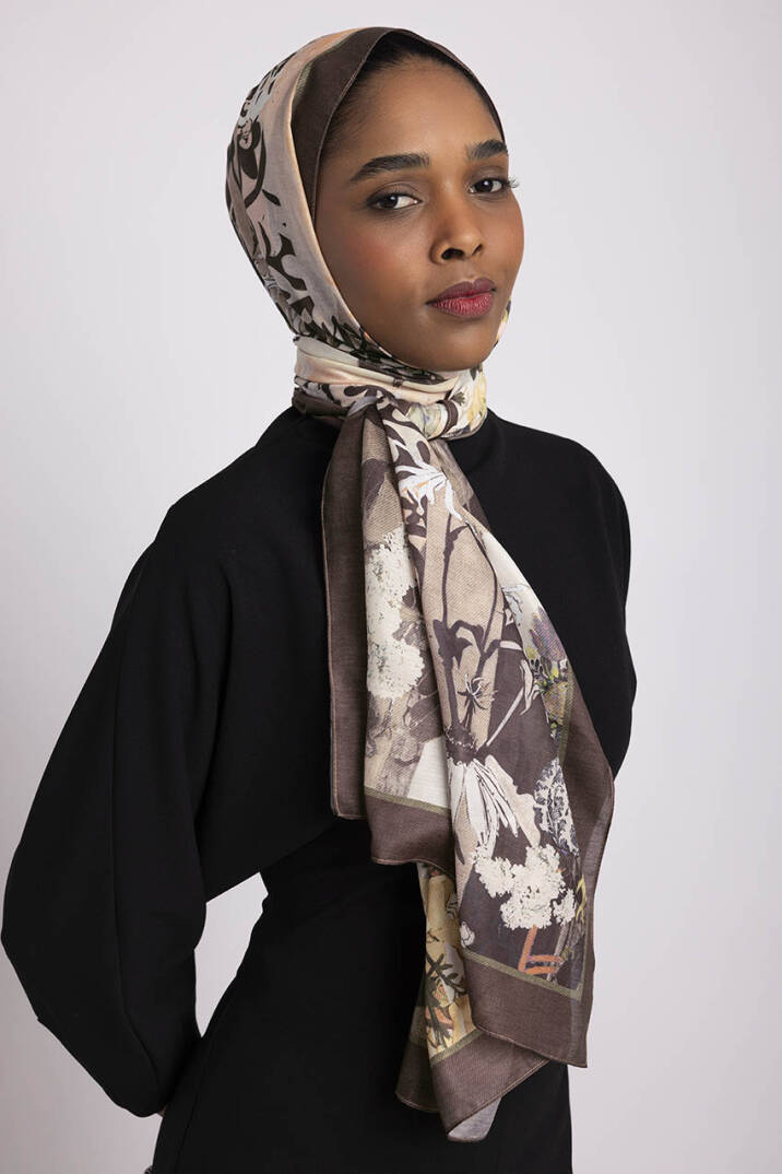 Nakkaş Avlusu Koleksiyonu - Kehribar Avlu Tek Taraf Şal - 2