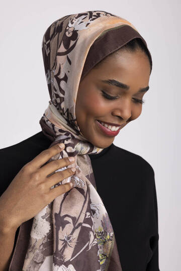 Nakkaş Avlusu Koleksiyonu - Kehribar Avlu Tek Taraf Şal - 4