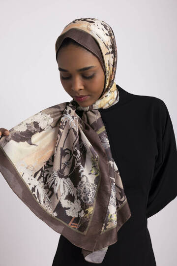 Nakkaş Avlusu Koleksiyonu - Kehribar Avlu Tek Taraf Şal - 5