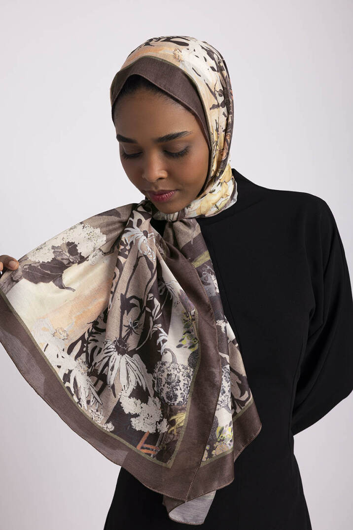 Nakkaş Avlusu Koleksiyonu - Kehribar Avlu Tek Taraf Şal - 5