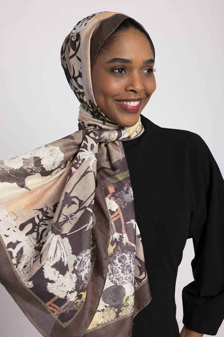 Nakkaş Avlusu Koleksiyonu - Kehribar Avlu Tek Taraf Şal - 6