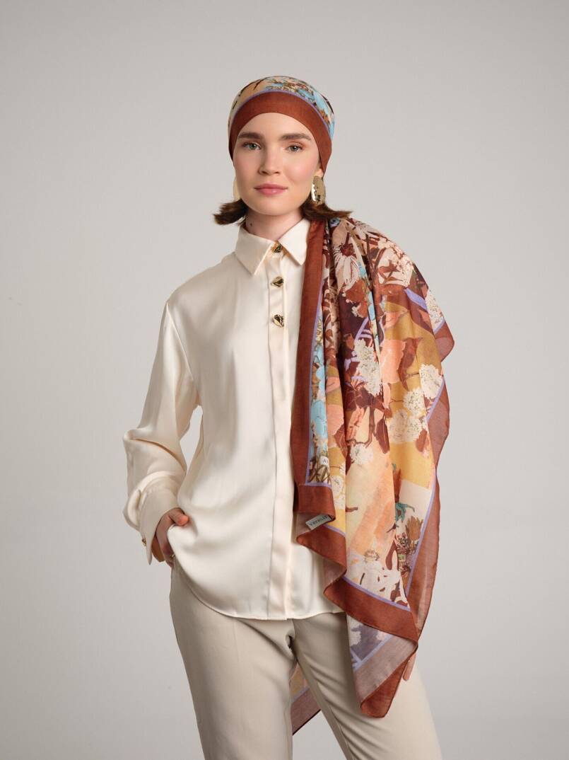 Nakkaş Avlusu Koleksiyonu - Kiremit Işığı Tek Taraf Şal - 1