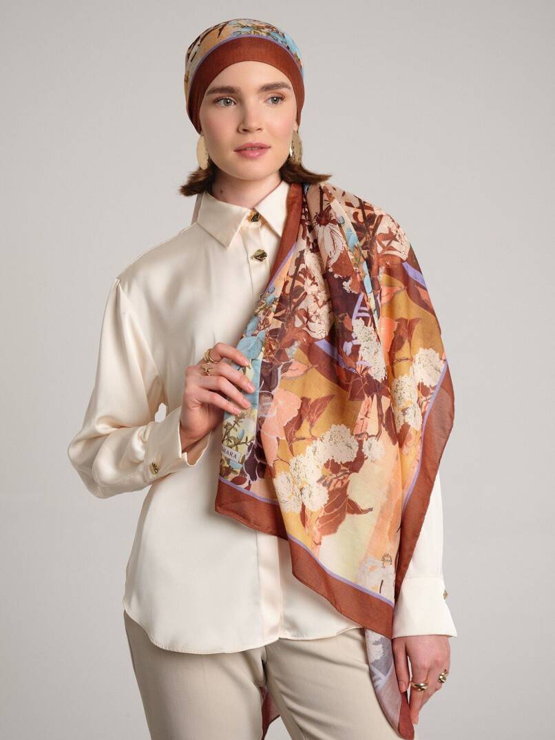 Nakkaş Avlusu Koleksiyonu - Kiremit Işığı Tek Taraf Şal - 3