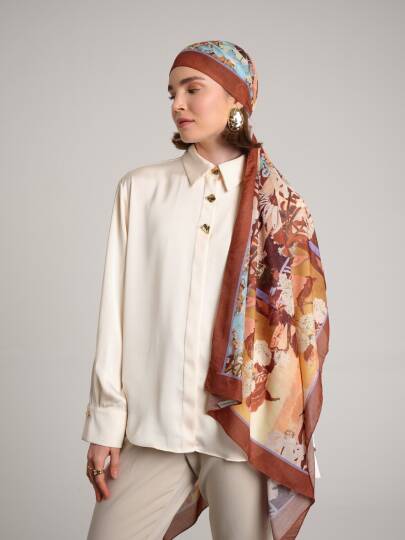 Nakkaş Avlusu Koleksiyonu - Kiremit Işığı Tek Taraf Şal - 4