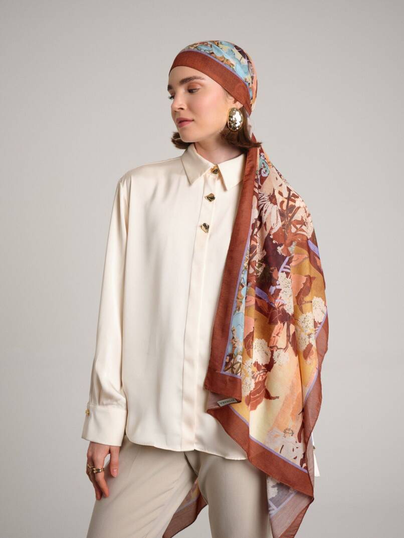 Nakkaş Avlusu Koleksiyonu - Kiremit Işığı Tek Taraf Şal - 4