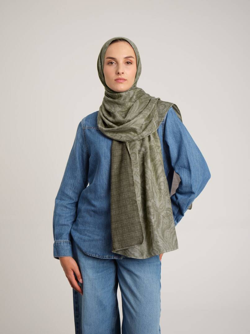 Nakkaşhâne Koleksiyonu - Haki Çift Taraf Şal - 1