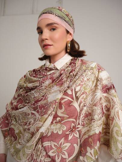 Nakkaşın Mührü Koleksiyonu - Gül Faslı Tek Taraf Şal - 2